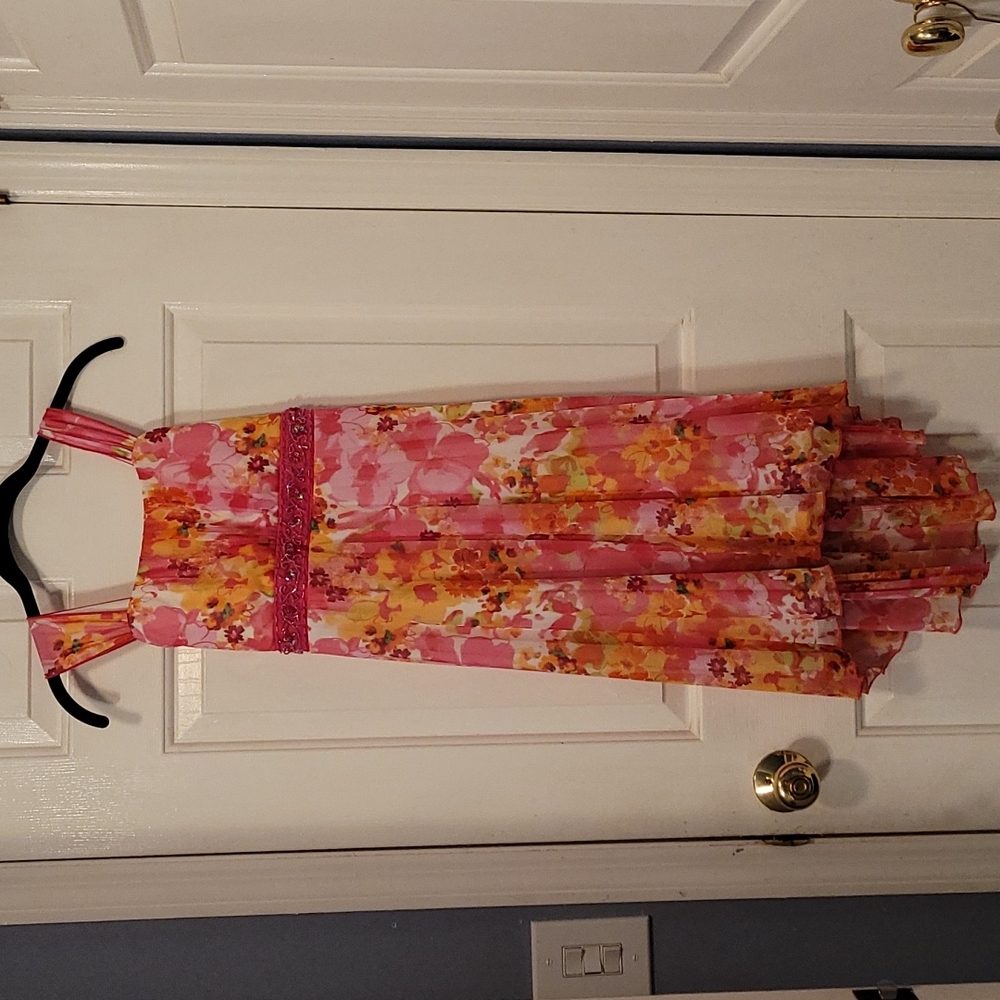 Speechless high low flowered dress with beading and tie back soze 16
